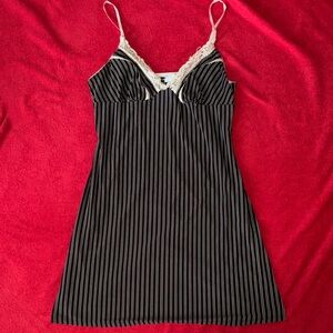 Striped Black and Light Pink Lace Trim Dress - Small